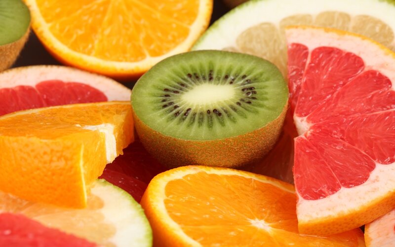 Sliced Citrus Fruits — Orange, Vibrant, Photograph, Kiwi, Grapefruit