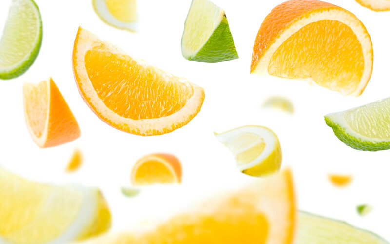 Sliced Citrus Fruits — White, Fresh