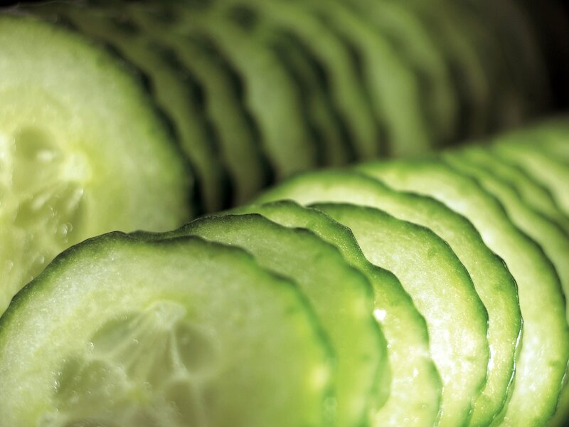 Sliced cucumbers in close-up