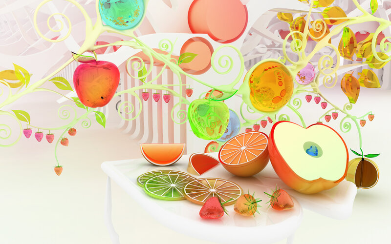 Sliced Fruit on Table — White, Whimsical