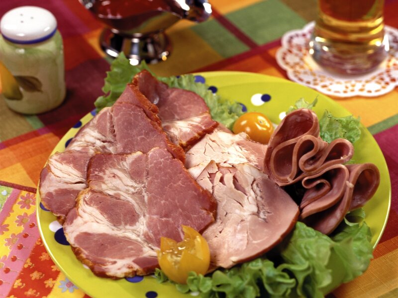 Sliced ham on a plate