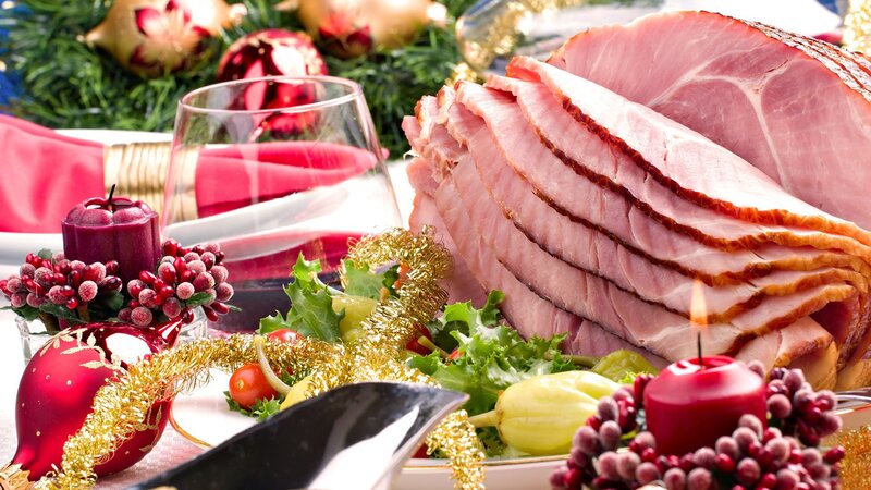 Sliced Ham on Platter — Red, Festive