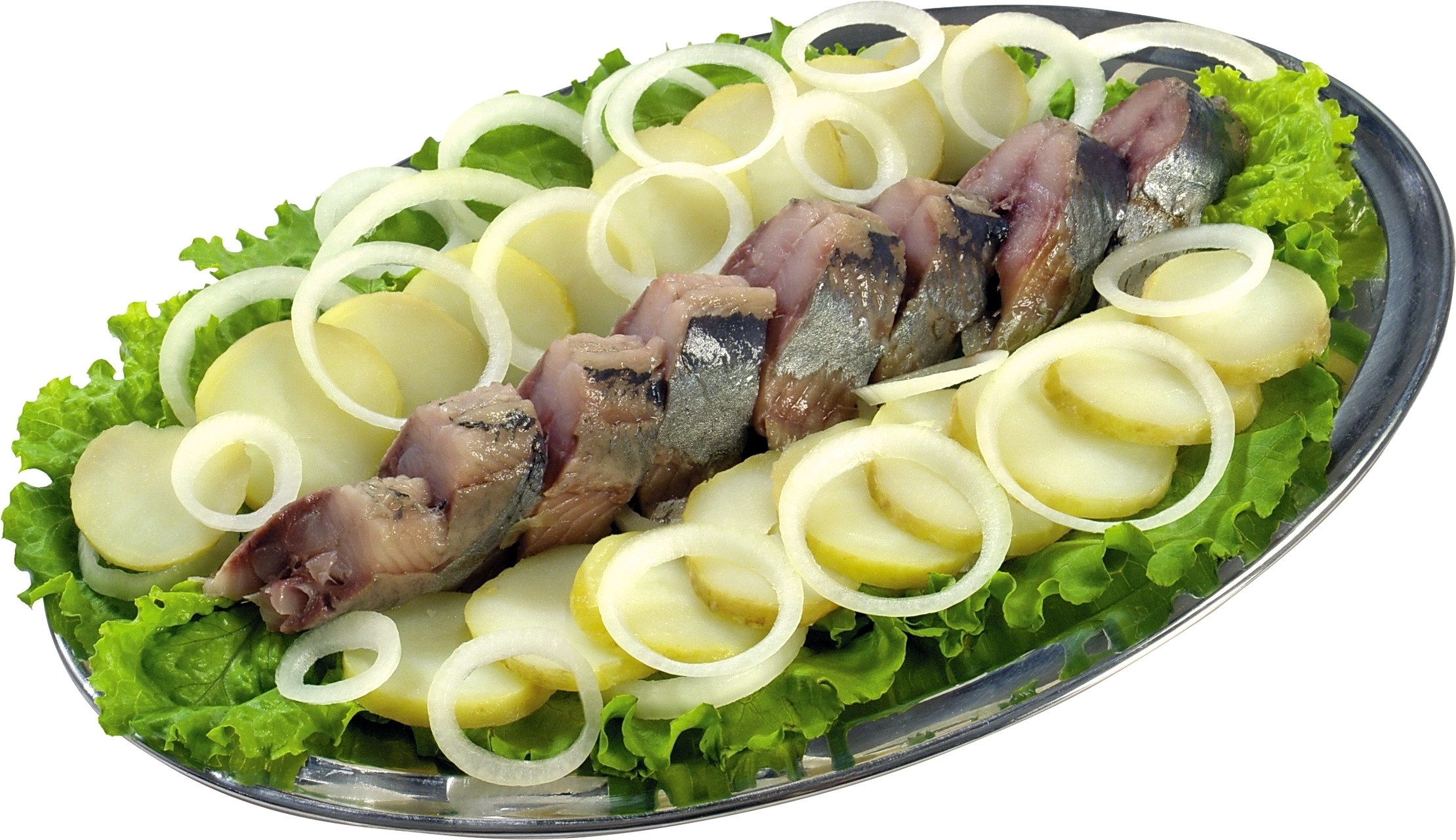 Sliced herring with onions and potatoes