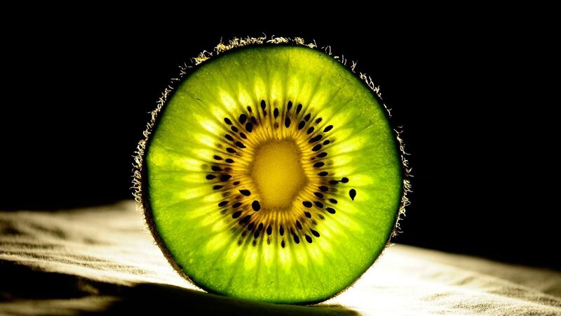 Sliced Kiwi Fruit — Green, Dramatic, Photograph, Seed