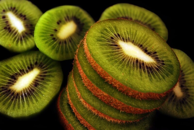Sliced Kiwi Fruit — Green, Dramatic, Photograph, Slices