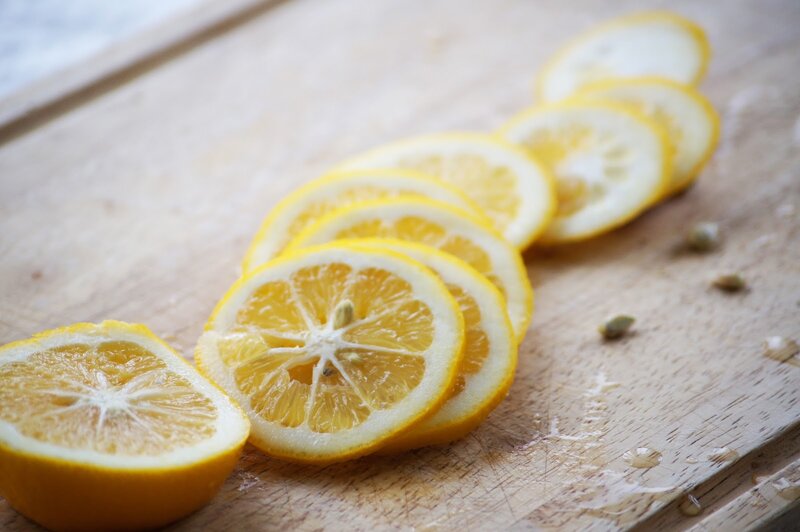 Sliced Lemon on Cutting Board