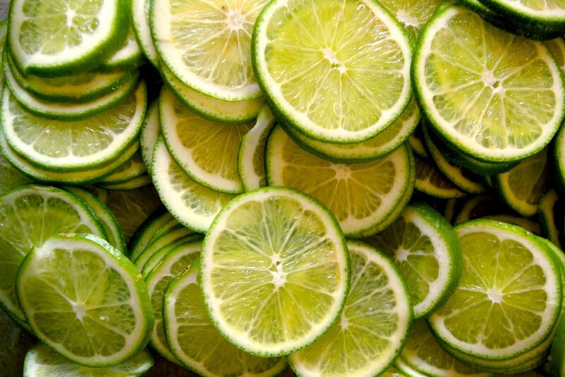 sliced limes close-up