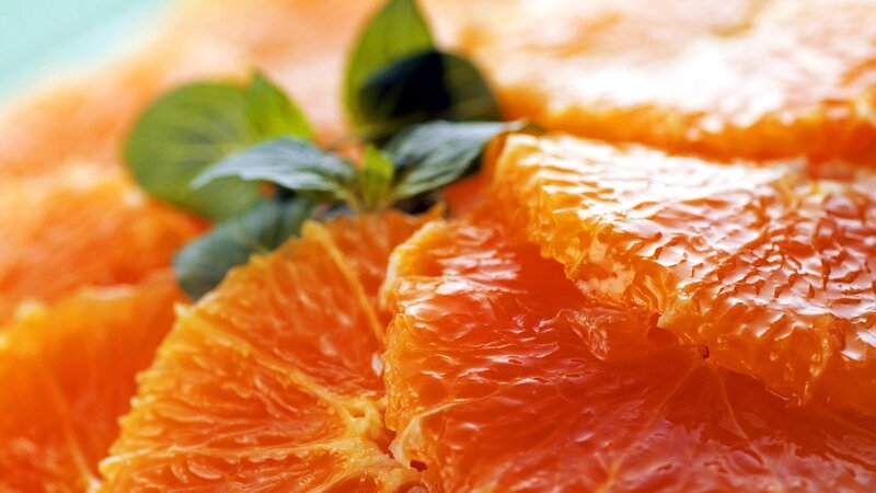 Sliced Orange Fruit — Fresh, Photograph, Mint Leaves, Green