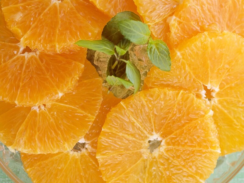 Sliced Oranges with Mint — Orange, Fresh, Photograph, Mint Leaves