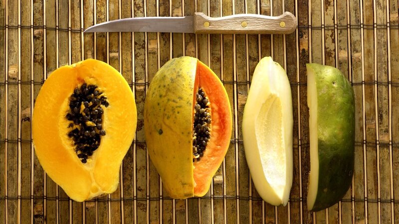 Sliced Papayas on Mat — Yellow, Neutral