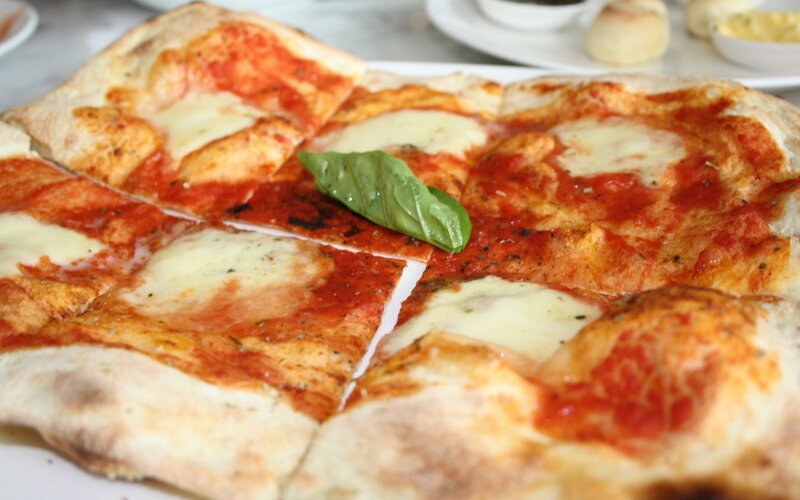 Sliced Pizza with Basil — Red