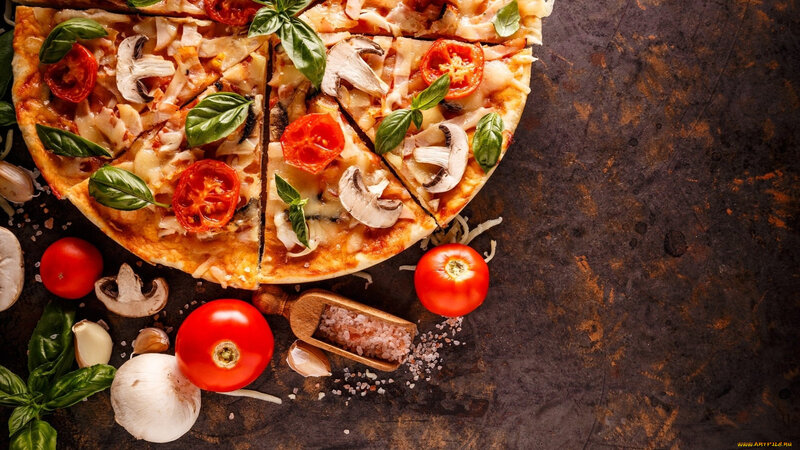 Sliced Pizza with Toppings — Red, Appetizing