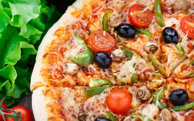 Sliced Pizza with Toppings — Red
