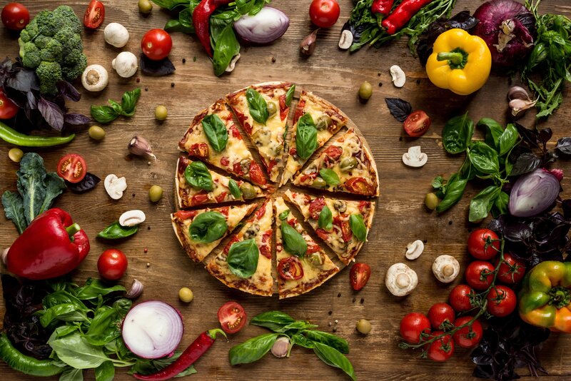 Sliced Pizza with Vegetables — Brown