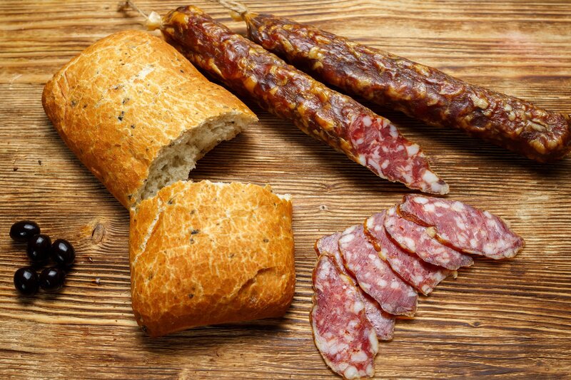 Sliced Salami and Bread — Brown