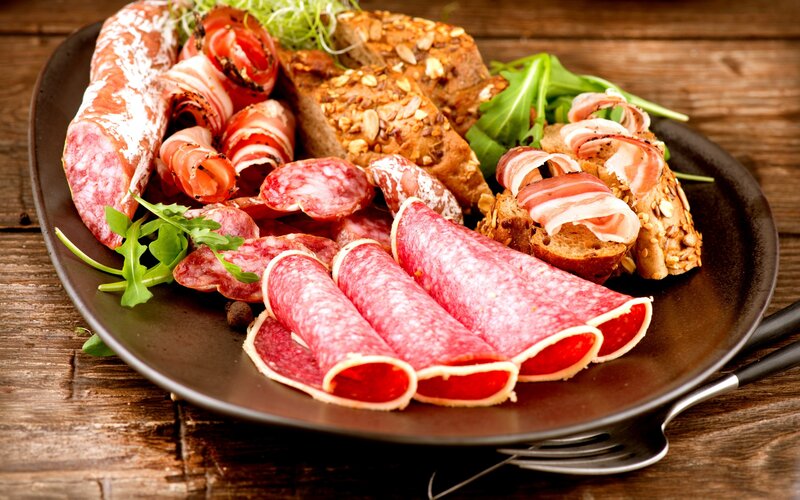 Sliced Salami and Bread
