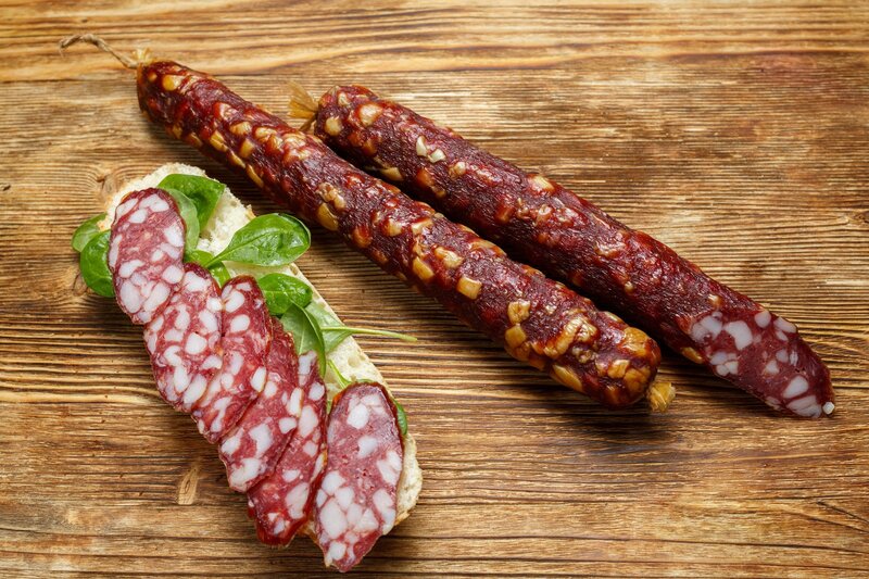 Sliced Salami on Bread