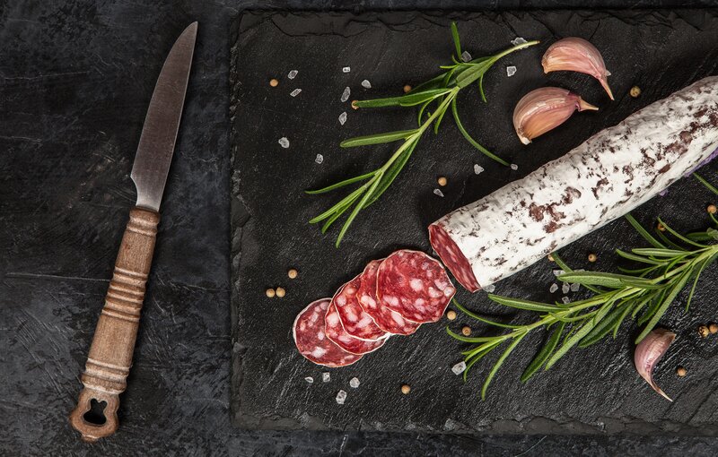Sliced Salami on Slate