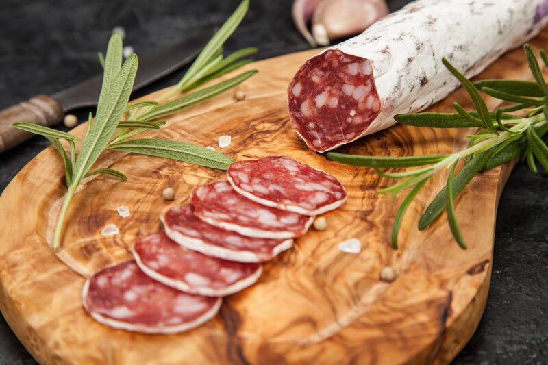 Sliced Salami on Wood