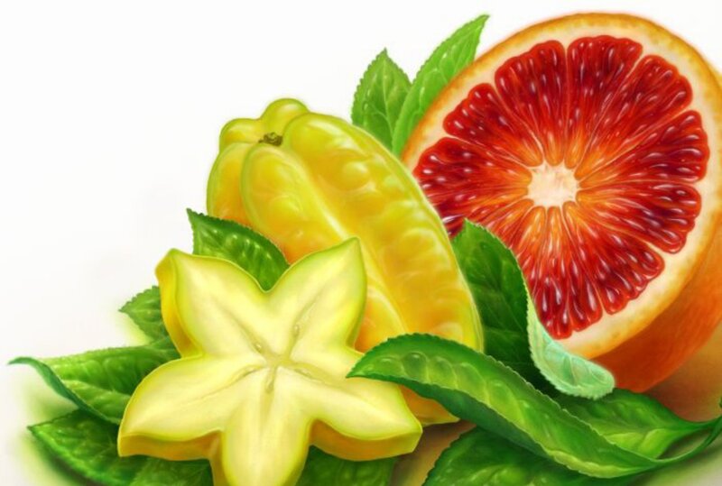 Sliced Star Fruit and Blood Orange