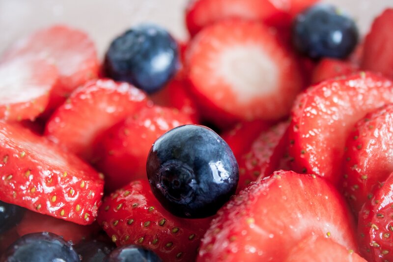Sliced Strawberries and Blueberries