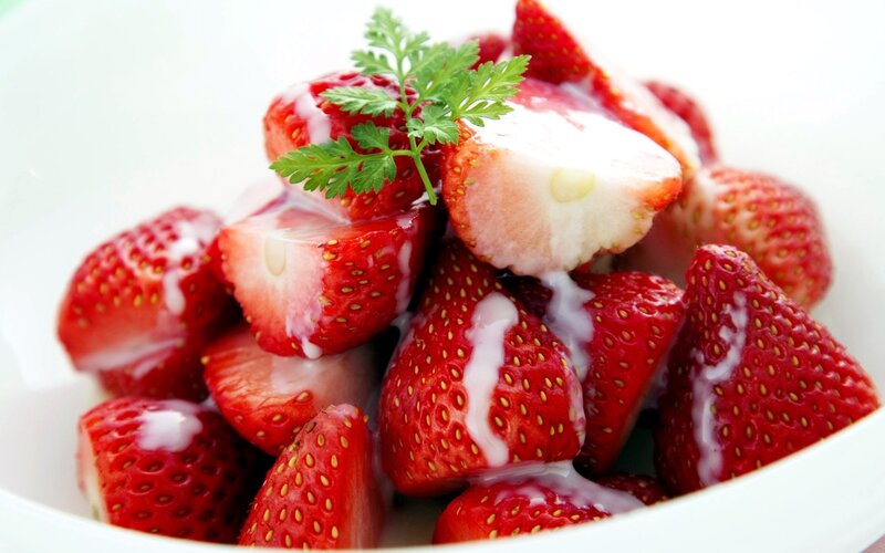 Sliced Strawberries in Bowl
