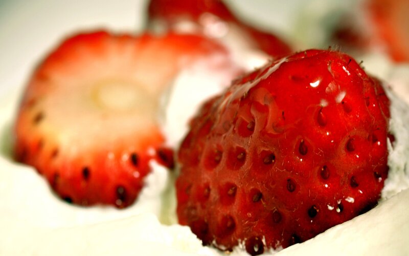 Sliced Strawberries on Cream