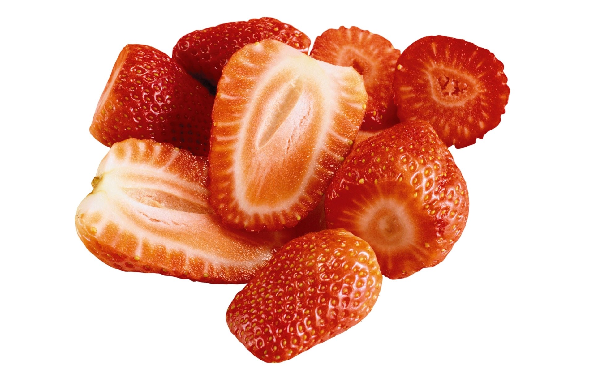 sliced strawberries on white