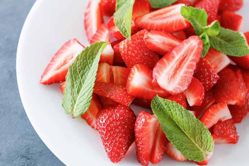 Sliced Strawberries with Mint