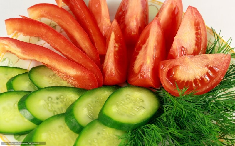 Sliced Tomatoes and Cucumbers — Red