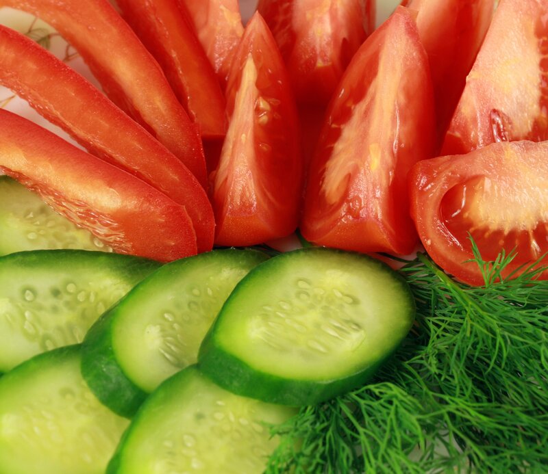 sliced tomatoes and cucumbers