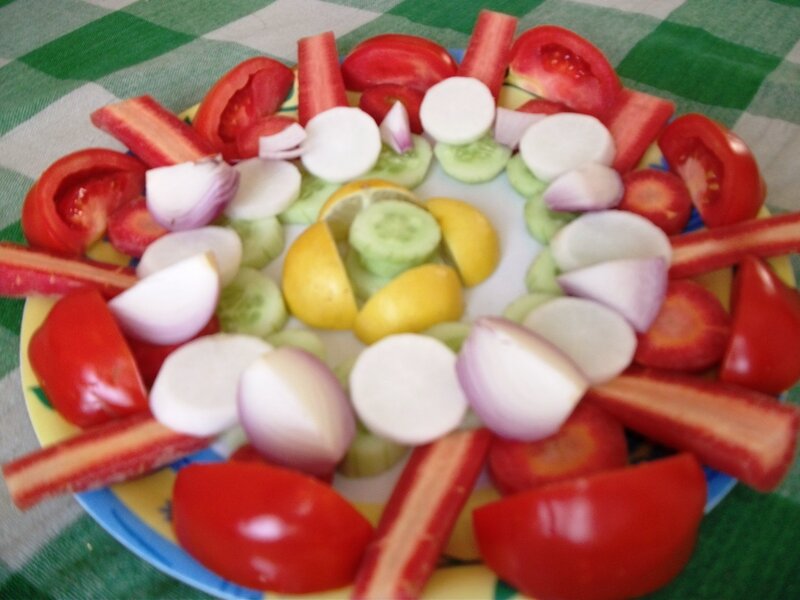 Sliced Vegetables on Plate