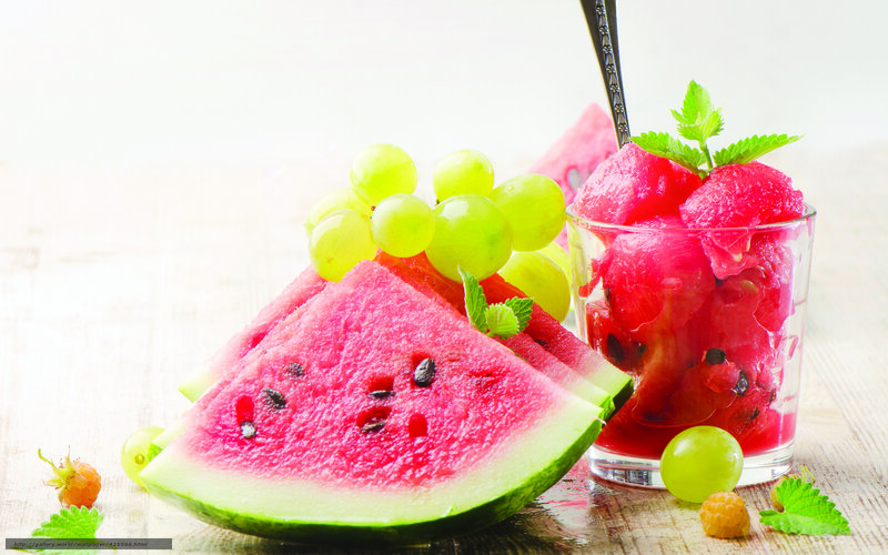 Sliced Watermelon and Grapes — Red