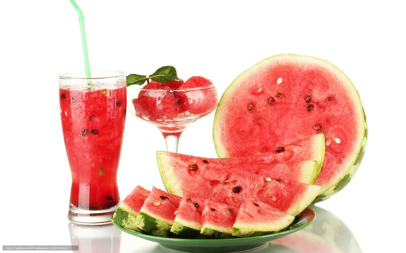 Sliced Watermelon and Juice — Red, Refreshing, Summer, Photograph