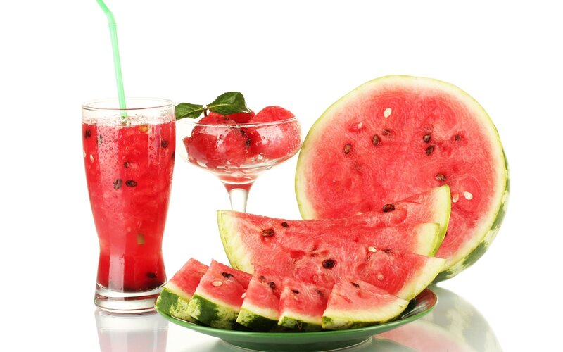 Sliced Watermelon and Juice — Red