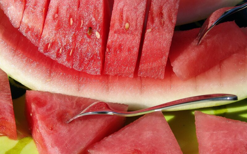 Sliced Watermelon with Fork — Red