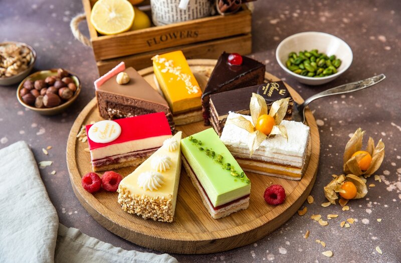 Slices of Assorted Cakes — Brown