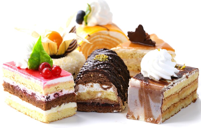 Slices of Assorted Cakes — White