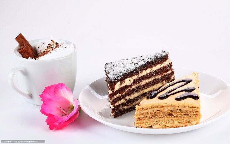 Slices of Cake and Coffee — White