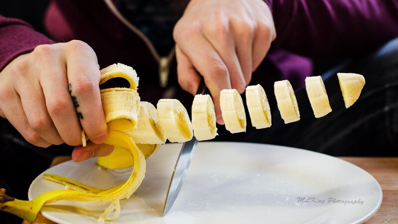 slicing a banana