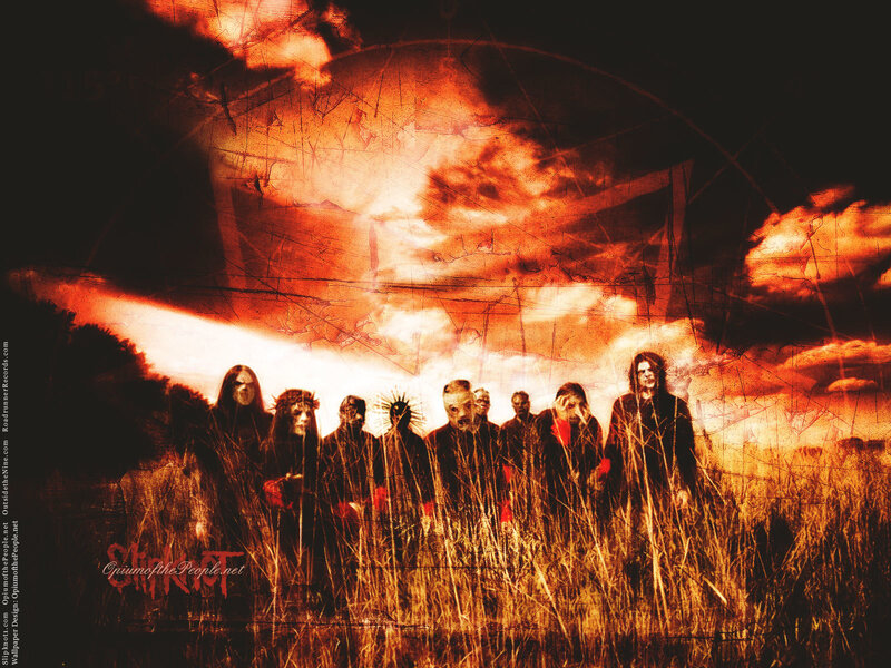 Slipknot band in a fiery field