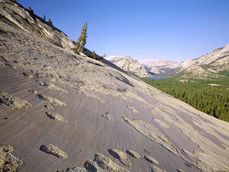 Sloping rock face with forest view