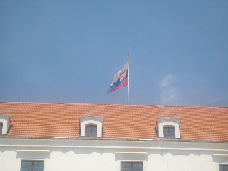 Slovak flag on building roof
