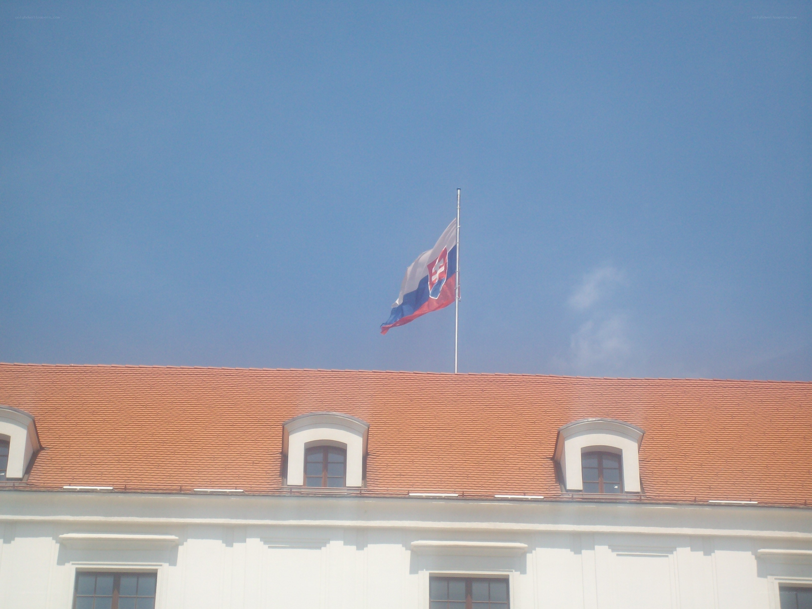 Slovak flag on building roof