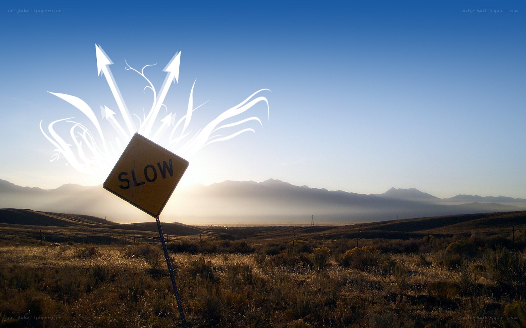 Slow sign with glowing arrows
