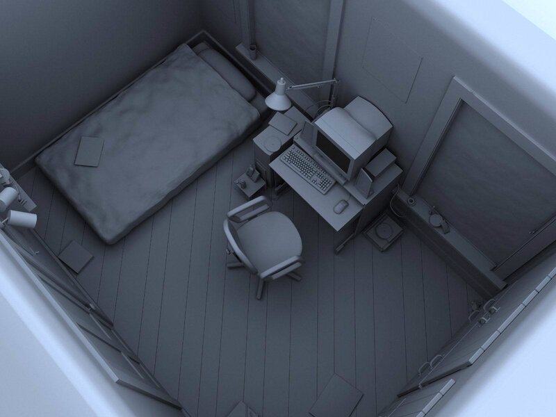 small bedroom with desk and bed