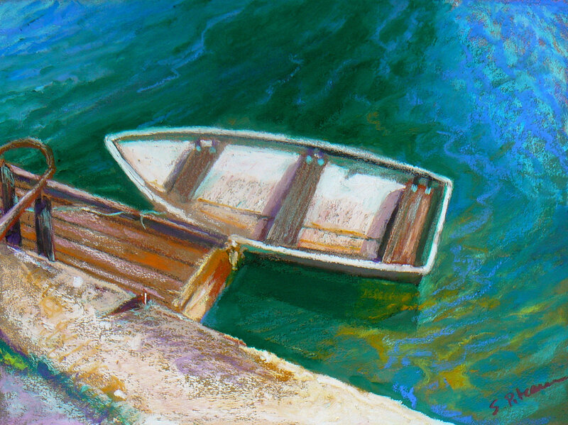 Small Boat at Dock — Blue, Calm