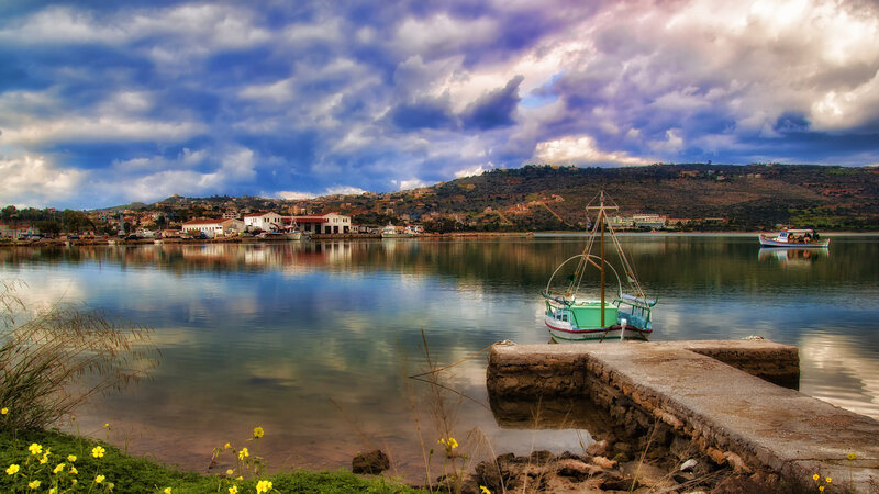 Small Boat at Dock — Blue, Dramatic