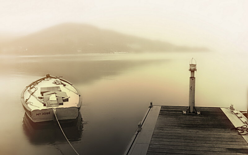 Small Boat at Dock — Brown
