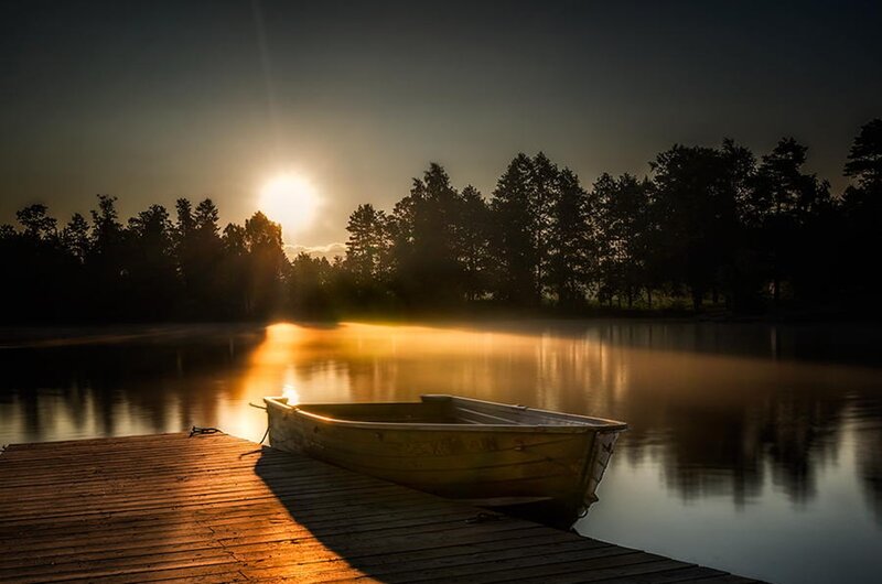Small Boat at Dock — Gold